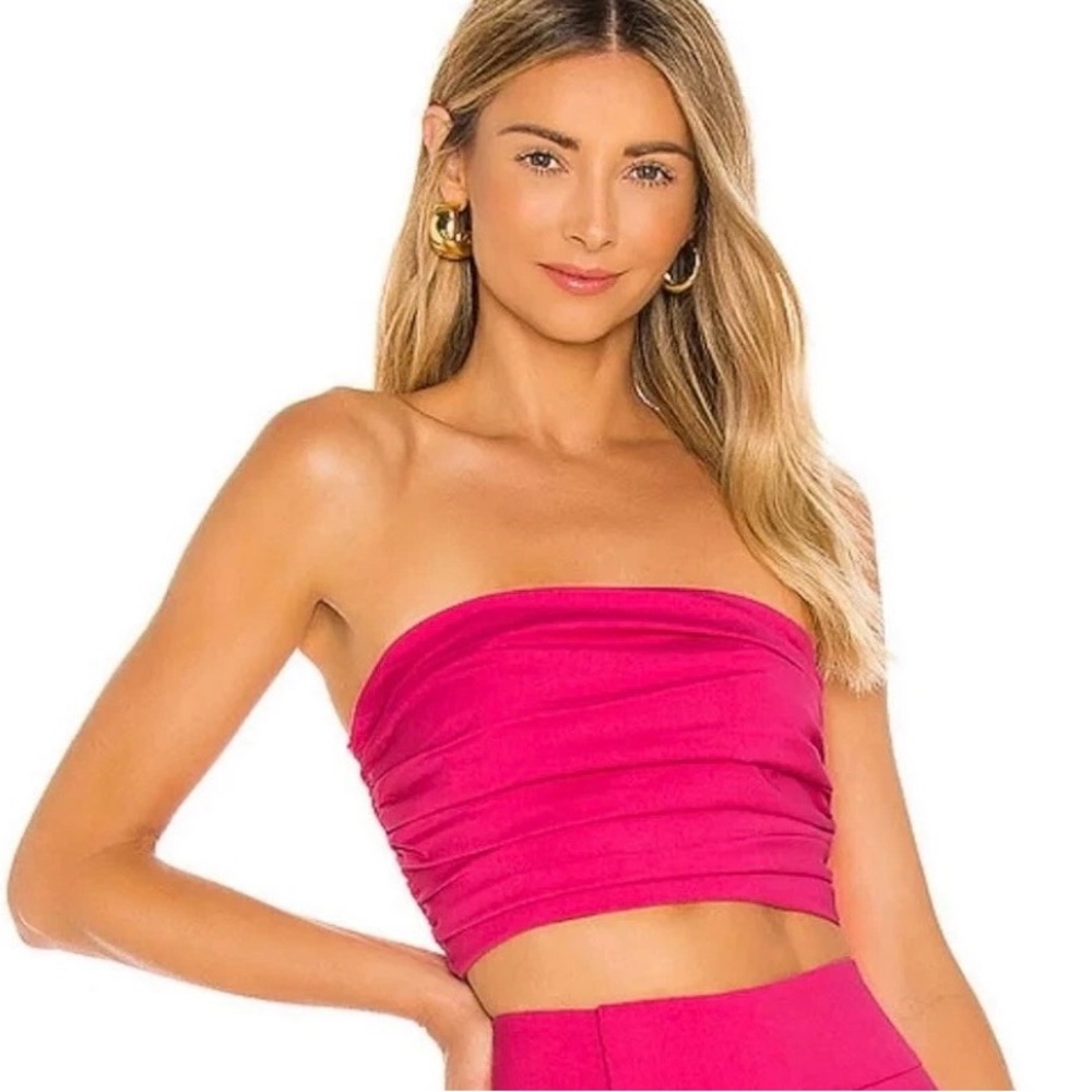 LOVERS + FRIENDS Yanne Lipstick Pink Strapless Pleated Bandeau Top  Size Small